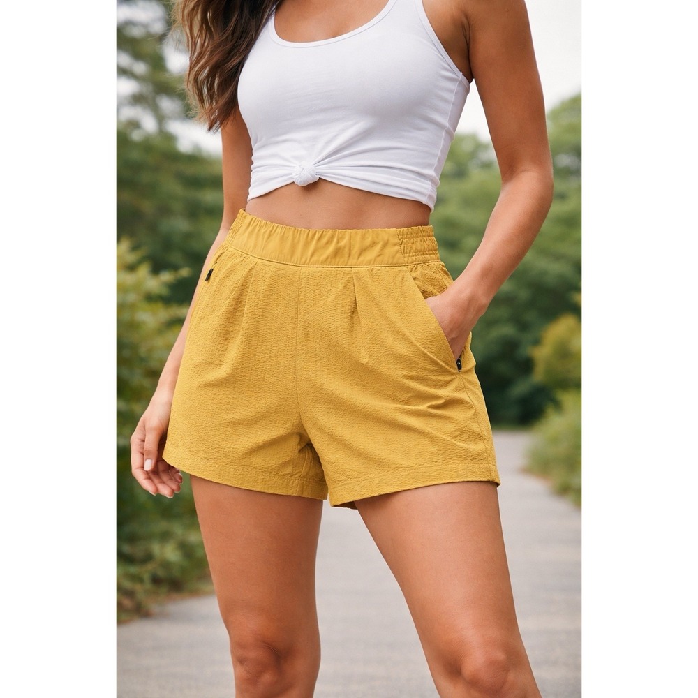 Athleta Brooklyn Textured Shorts Women's 16 Mustard Yellow Lightweight Active